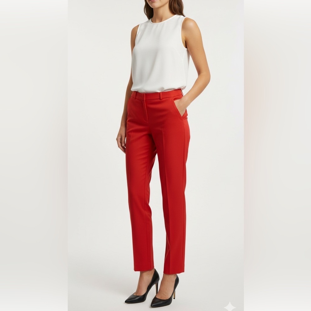 Anne Klein Designer Sz 4 Tailored Cotton Ankle Pants With Hand Pockets EUC